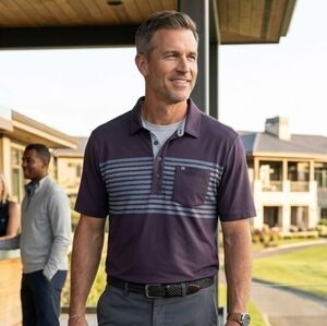 Travis Mathew L Stripes Performance Wear Tennis Prep Pickleball Pima Golf Polo